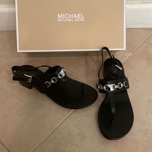 Michael Kors Black Leather Bejeweled Charlton Sandal Size 7